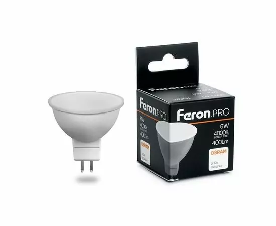 757927 - Feron.PRO MR16 GU5.3 230V 6W(400lm) 4000K 4K матовый 52x50 OSRAM LED LB-1606 38084 (1)