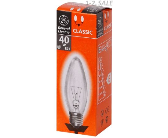 14554 - Лампа накаливания GE C1 (B) E27 40W свеча прозрачная (Белоруссия) 74396 (2)