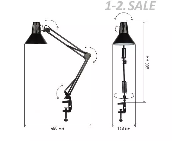 404955 - ЭРА N-121 св-к настольный струбцина 40W E27 h600 металл/пластик, черный N-121-E27-40W-BK (6)