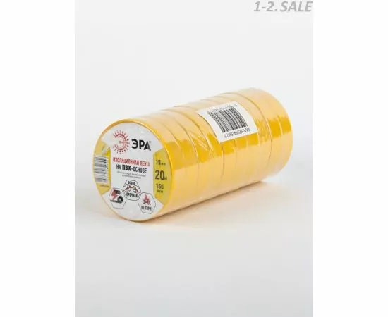 509606 - ЭРА изолента ПВХ 15/20 желтая 0.15х15 мм, 20м 190% растяж. 3751 (3)