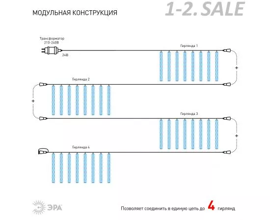 709595 - ЭРА Гирлянда ул. (24V) Сосульки 144LED xолодный свет 2,1x0,3м/8нит. IP44 6140 (3)