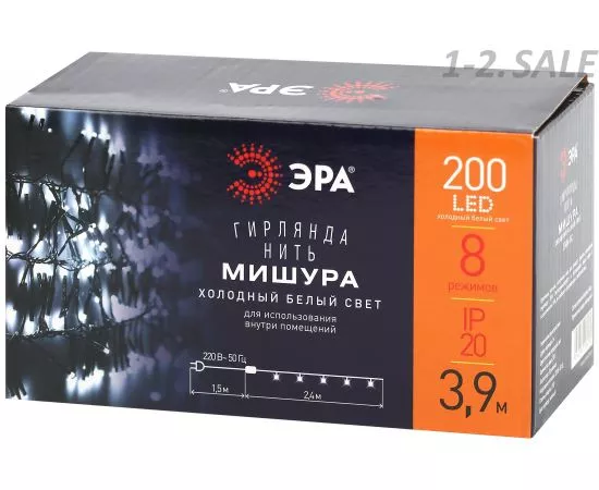 761346 - ЭРА Гирлянда-нить Мишура 200LED xолод. бел. 2,4м., зелен.1.5м, 8реж. IP20 8280 ENIN - GC lБ0047969 (7)