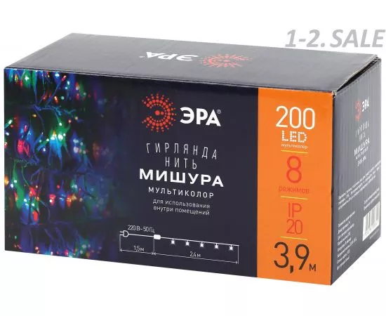 761349 - ЭРА Гирлянда-нить Мишура 200LED разноцв. 2,4м., бел.1.5м, 8реж. IP20 ENIN - WM 8341 lБ0047972 (9)