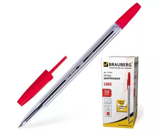 523895 - Ручка шариковая BRAUBERG SBP001r, корпус прозрачный, толщ.письма 1мм, 141341, красная (1)