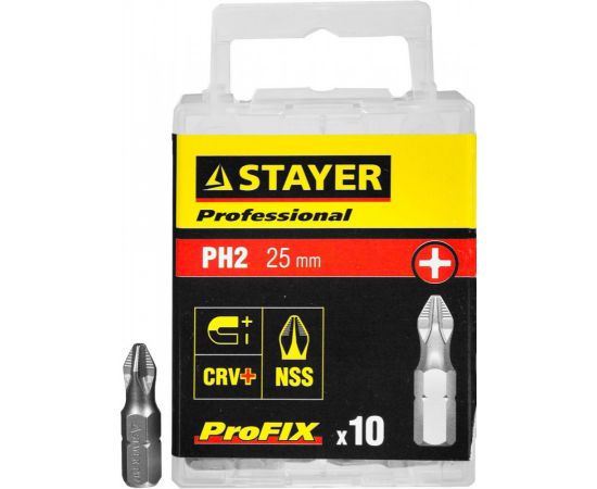 529025 - Биты STAYER PROFESSIONAL ProFix Phillips, тип хвостовика C 1/4, № 2, L=25мм, 10шт (1)