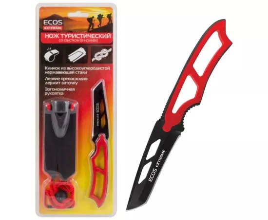 735425 - Нож туристический со свистком (в ножнах) EX-SW-B01R ECOS красный 325124 (1)