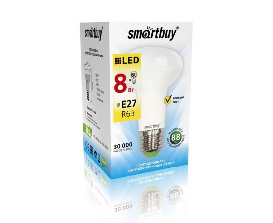 553568 - св/д Smartbuy R63 E27 8W(600lm) 3000K матовая пластик SBL-R63-08-30K-E27 (1)