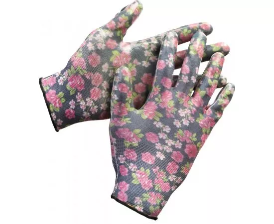 655599 - Перчатки GRINDA садовые, прозрачное нитриловое покрытие, размер L-XL, черные (1)