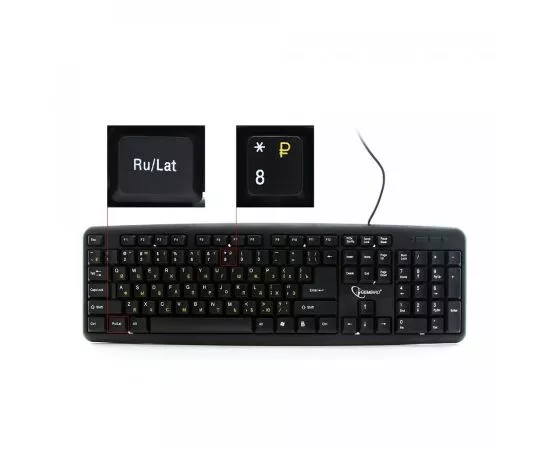 710772 - Клавиатура Gembird KB-8320U-Ru_Lat-BL, черн., USB, кнопка переключения RU/LAT,104 клавиши (1)