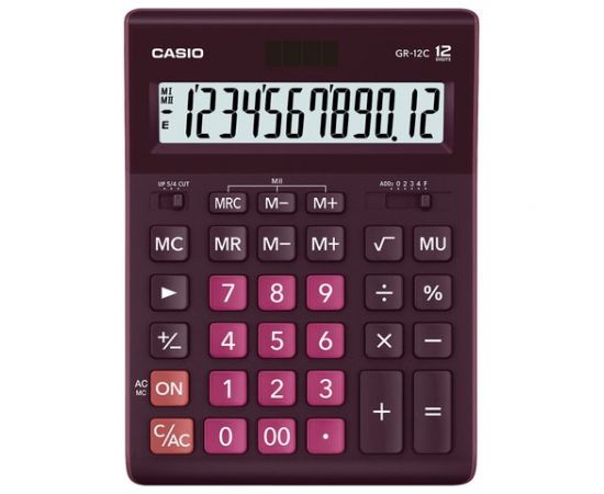 749938 - Калькулятор настольный CASIO GR-12С-WR (210х155 мм), 12 разрядов, двойное питание, БОРДОВЫЙ, GR-12C- (1)