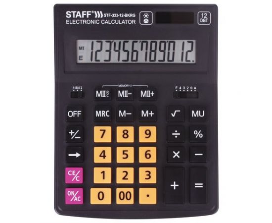 749953 - Калькулятор настольный STAFF PLUS STF-333-BKRG (200x154 мм) 12 разрядов, ЧЕРНО-ОРАНЖЕВЫЙ, 250460 (1)