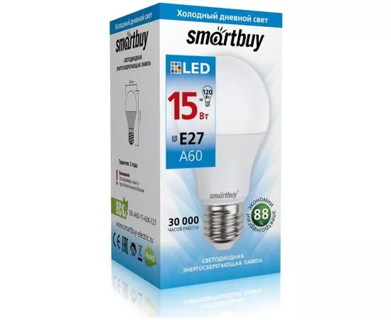 639071 - Smartbuy ЛОН A60 E27 15W(1200lm) 6000K 6K 119x60 SBL-A60-15-60K-E27 (1)