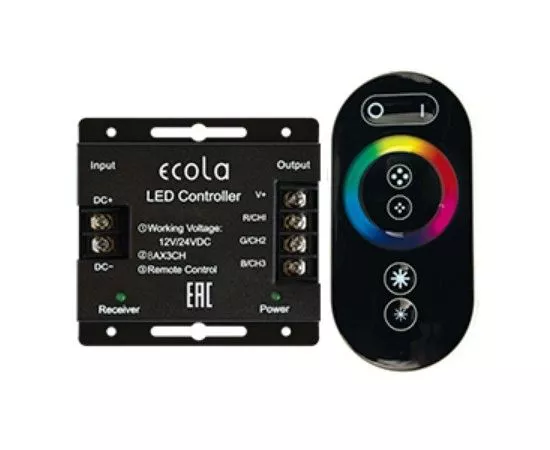 639118 - Ecola Контроллер 12V 288W(24V 576W) 24A RGB с кольцевым сенсорным черным радиопультом RFC24BESB (1)