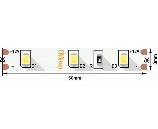 712595 - SWG Лента св/д стандарт 2835 60LED/m 6,3W/m 12V 550Lm/m (5м, цена за 1м) 4000K-4500K 4K 1706 (1)