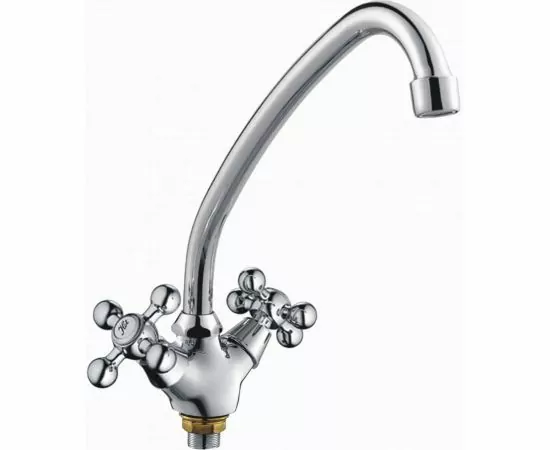 789688 - CRON Смеситель для кухни (Zn) трубчатый поворот.излив 249мм, кр-бук.1/2,двухвен,гайка,хром,CN4319-2 (1)