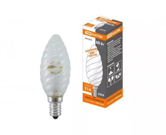 500473 - TDM лампа свеча витая E14 60W матовая (100!) SQ0332-0022 (1)
