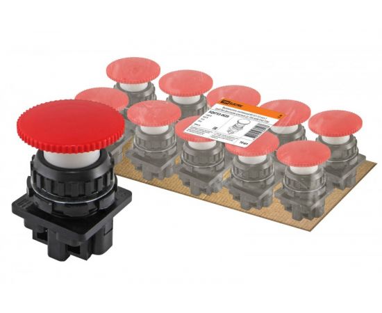 699992 - TDM Выключатель кнопочный КЕ 021-У2-исп.3 гриб б/фиксации красный 2р 10A 660B IP40(10!) SQ0753-0020 (1)