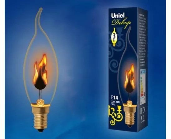 648471 - Лампа накал. Uniel свеча на ветру декор. эффект пламени E14 3W прозр. IL-N-CW35-3/RED-FLAME/E14/CL (1)