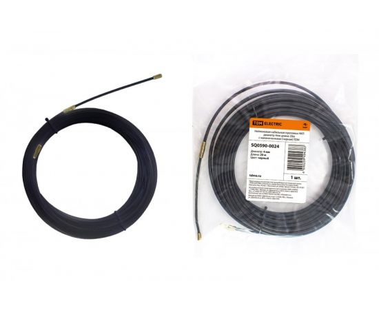 717165 - TDM Нейлоновая кабельная протяжка (зонд) НКП d4мм 20м с наконечниками (черная) (5!) SQ0590-0024 (1)