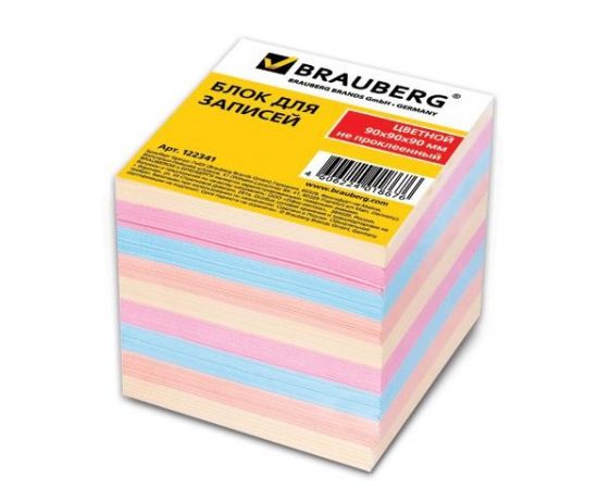 319896 - Блок для записей BRAUBERG не проклеенный, 9х9х9, цветной, 122341 (1)