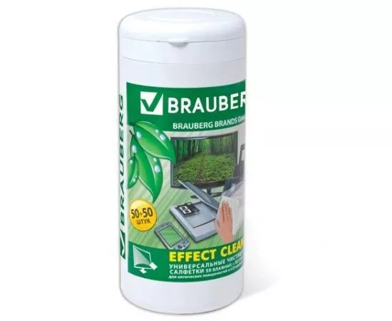 321188 - Чистящие салфетки BRAUBERG Effect Clean в тубе 50+50шт сухие и влажн. для LCD(ЖК)-мониторов 510121 (1)