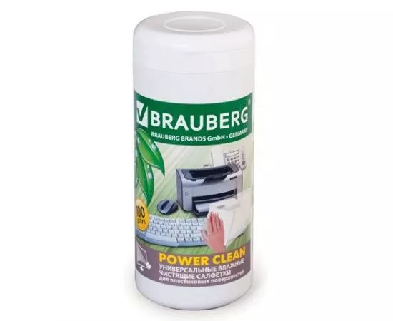 321189 - Чистящие салфетки BRAUBERG Power Cleanв тубе 100шт влажные для пластика 510123 (1)