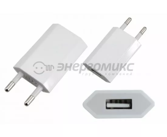 611393 - Сет. адаптер/зарядник/блок пит. REXANT 220V-5V iPhone/iPod USB белый (5V, 1A) (10!) 18-1194 (1)
