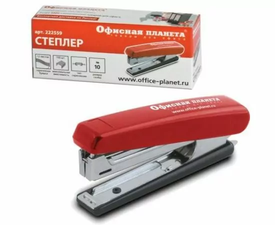 323132 - Степлер ОФИСНАЯ ПЛАНЕТА №10, цельнометаллический механизм, красный, 222559 (1)