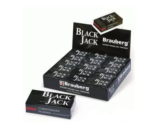 323378 - Резинка стирательная BRAUBERG BlackJack в карт. держ, 40х20х11мм, трёхслойная, цвет чёрн, 222466 (1)