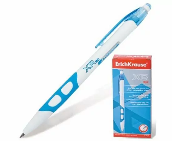 323832 - Ручка шариковая ERICH KRAUSE автомат. XR-30, 0,7мм, синяя, корп. бело-голубой 17721 141255 (1)