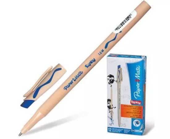 477812 - Ручка шариковая Пиши-стирай PAPER MATE Replay, 1мм, синяя, корпус бежев., S0190824, 141656 (1)
