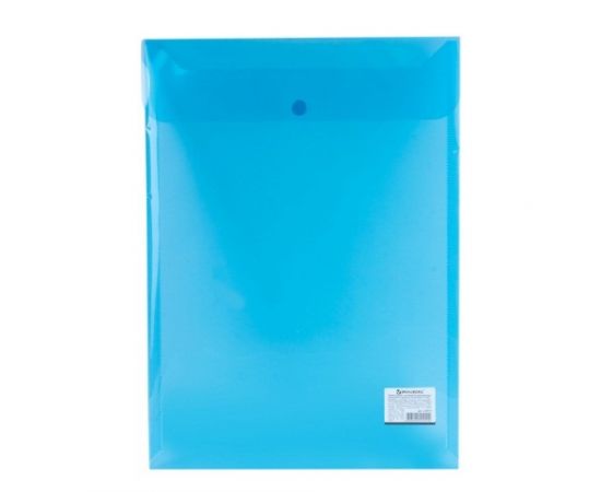 523883 - Папка-конверт с кнопкой BRAUBERG А4, вертикальная, прозрачная, синяя, до 100 листов, 0,15мм, 224977 (1)