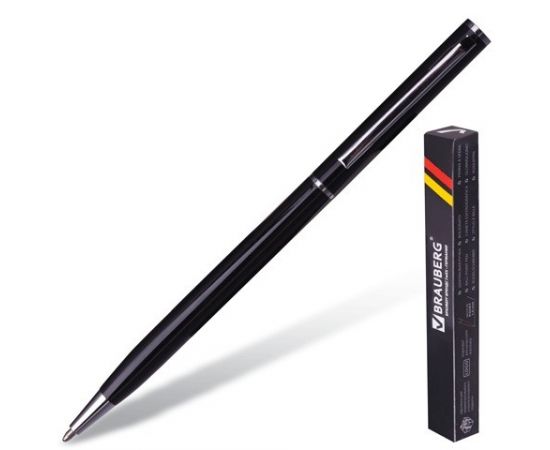 664626 - Ручка шарик. BRAUBERG бизнес-класса Delicate Black, корпус чер., сереб. детали, 1мм, синяя 141399 (1)