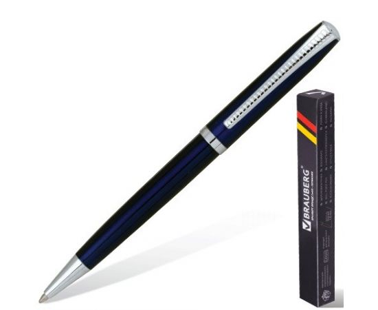 664632 - Ручка шарик. BRAUBERG Cayman Blue бизнес-класса, корпус синий, серебр. детали, синяя 141409 (1)