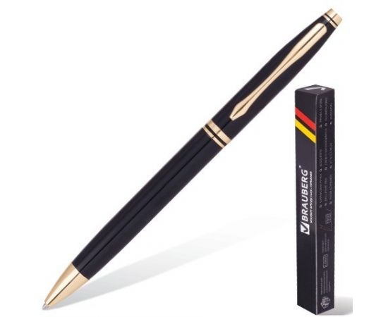 664634 - Ручка шарик. BRAUBERG бизнес-класса De luxe Black, корпус чер., золот. детали, 1мм, синяя 141411 (1)
