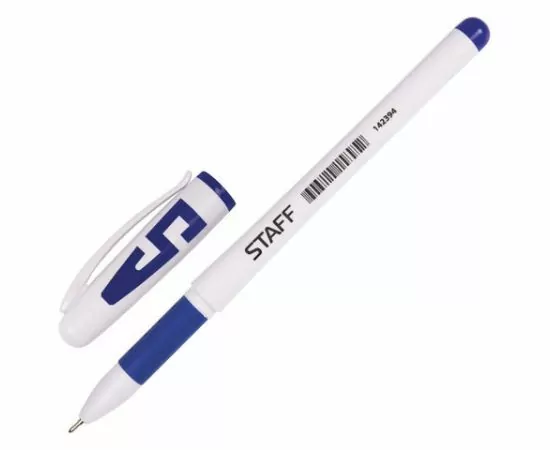 664755 - Ручка гел. STAFF, корпус белый, игол. узел 0,5мм, линия 0,35мм, рез. упор, синяя 142394 (1)