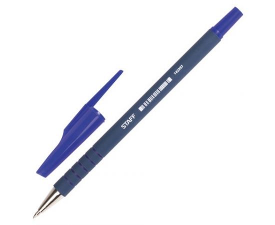 664758 - Ручка шарик. STAFF, корпус прорезиненный синий, узел 0,7мм, линия 0,35мм, синяя 142397 (1)