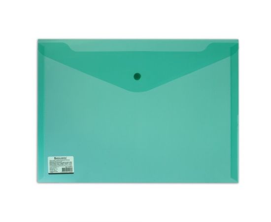 665104 - Папка-конверт с кнопкой BRAUBERG, А4, прозрачная, плотная, зеленая, до 100л., 0,18 мм, 224810 (1)