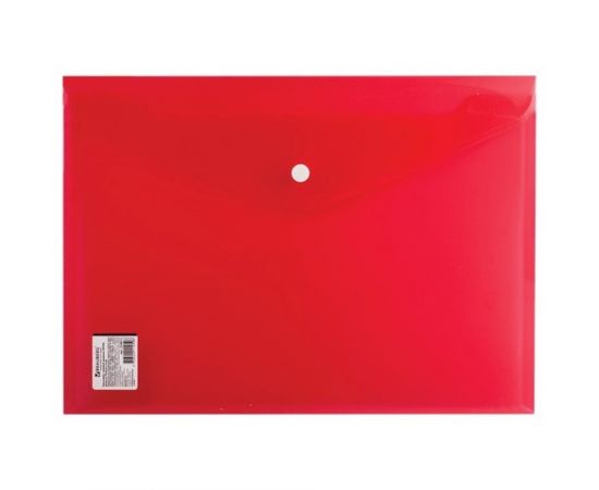 665105 - Папка-конверт с кнопкой BRAUBERG, А4, прозрачная, плотная, красная, до 100л., 0,18 мм, 224812 (1)