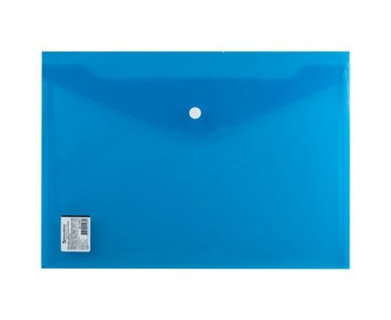 665106 - Папка-конверт с кнопкой BRAUBERG, А4, прозрачная, плотная, синяя, до 100л., 0,18 мм, 224813 (1)