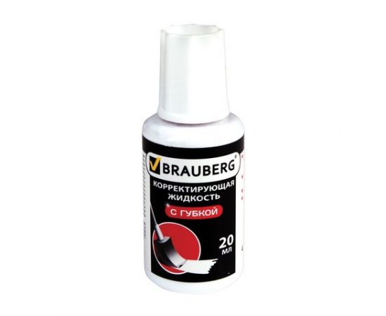 665262 - Корректирующая жидкость BRAUBERG Premium, 20 мл, флакон с губкой, спирт,, ярко-белая, 224090 (1)