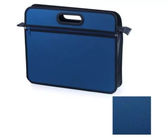 665855 - Сумка пластик. BRAUBERG А4+, 390х315х70 мм, на молнии, внешний карман, фактура бисер, синяя, 225167 (1)