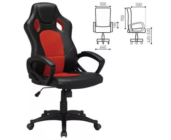 683540 - Кресло офисное BRABIX Rider EX-544, экокожа черная/ткань красная, 531583 (1)