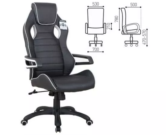 683543 - Кресло компьютерное BRABIX Techno Pro GM-003, экокожа, черное/серое, вставки серые (1)