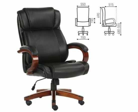 683556 - Кресло офисное BRABIX Magnum EX-701, дерево, рециклированная кожа, черное (1)