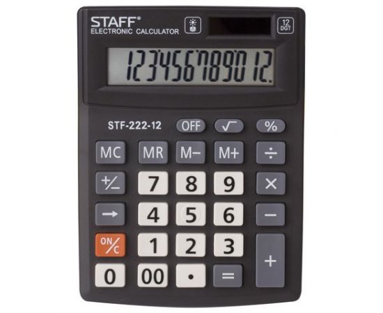683810 - Калькулятор STAFF PLUS настол. STF-222, 12разр., двойное питание, 138x103 мм, 250420 (1)