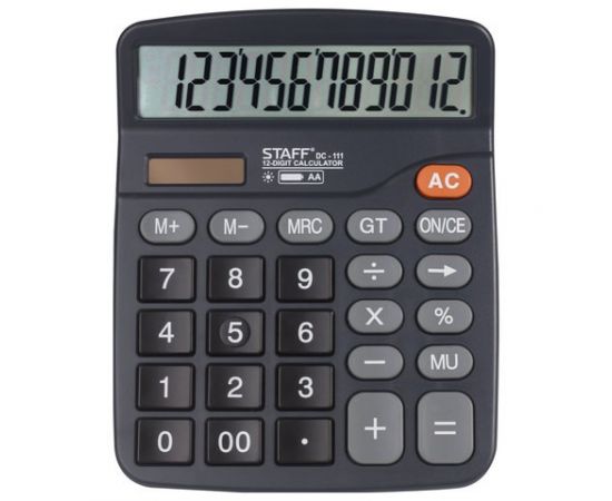 683814 - Калькулятор STAFF PLUS настол. DC-111, батарейка АА, 12разр., двойное питание, 180x145 мм, 250427 (1)
