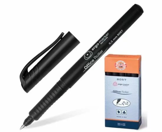 685412 - Ручка-роллер KOH-I-NOOR, трехгр. корпус черный, узел 0,5мм, линия 0,3мм, черная, 7780573801KS 141606 (1)