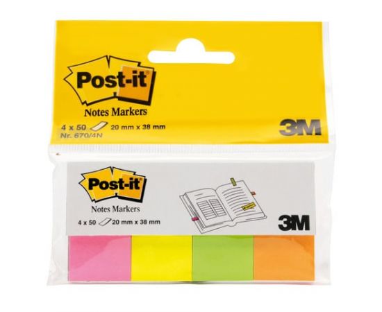 745092 - Закладки клейкие POST-IT, бумажные, 20 мм, 4 цвета х 50 шт., 670-4N (1)