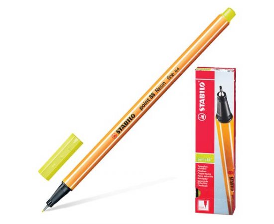 745684 - Ручка капиллярная STABILO Point 88, НЕНОВАЯ ЖЕЛТАЯ, корпус оранжевый, линия письма 0,4 мм, 88/024 (1)